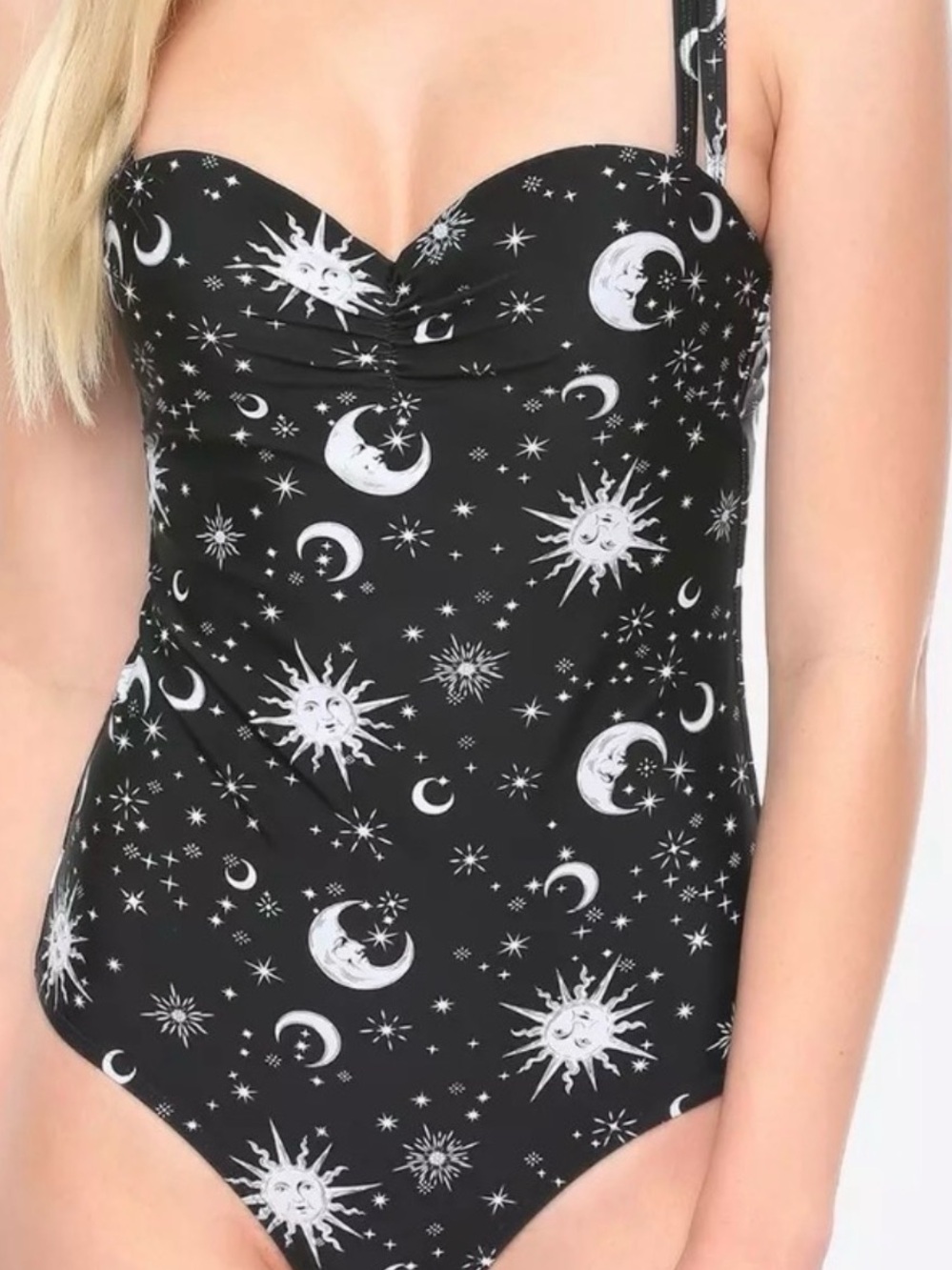NWOT Celestial Print Black One-Piece Swimsuit